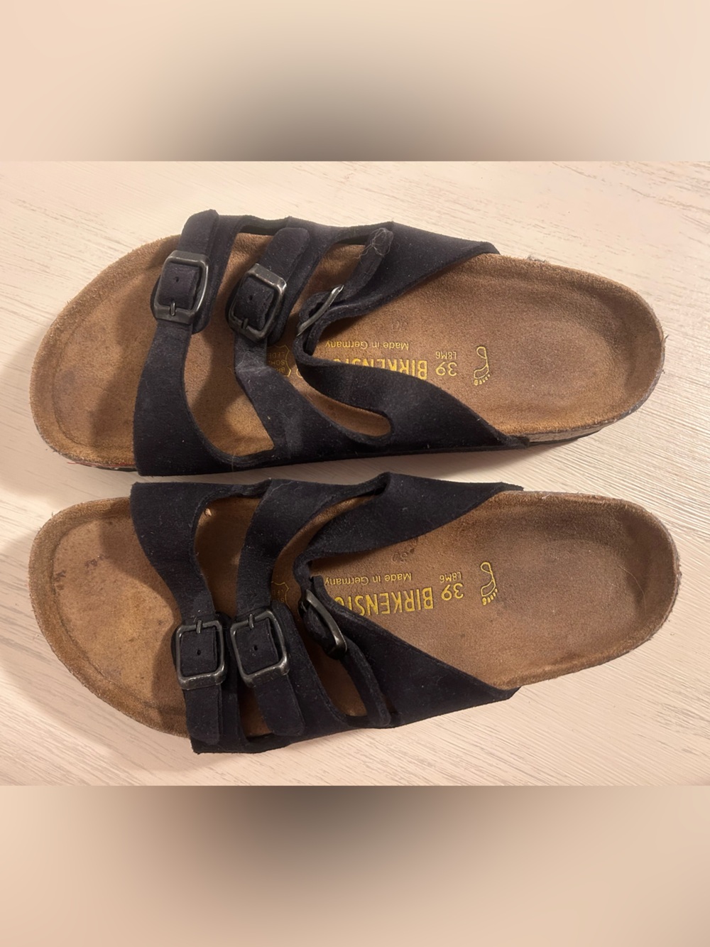 Birkenstock Black Suede Triple-Buckle Slide Sandals - Picture 1 of 4